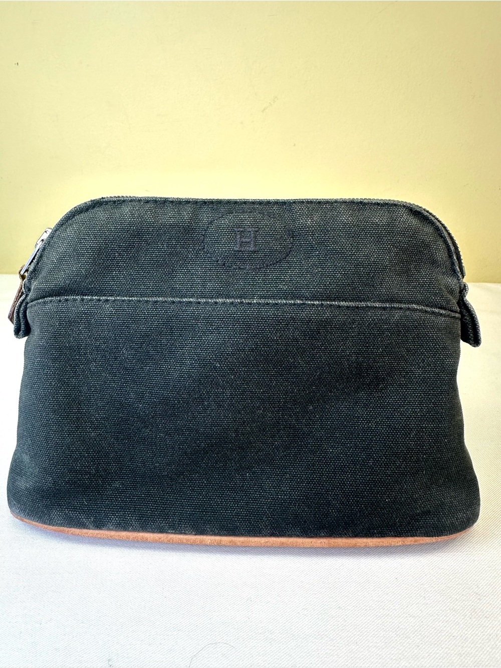 Hermes Bolide Black canvas & leather trim zip top pouch